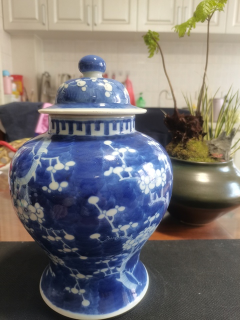 古玩陶瓷光緒青花留白冰梅紋將軍罐拍賣，當(dāng)前價(jià)格3900元