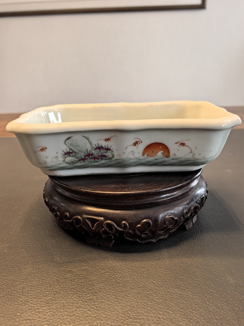 古玩陶瓷麗華瓷業公司粉彩花鳥紋水仙盆拍賣,當前價格1300元
