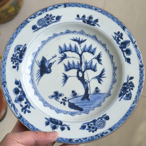 古玩陶瓷青花松鶴圖折沿盤拍賣,當前價格1600元