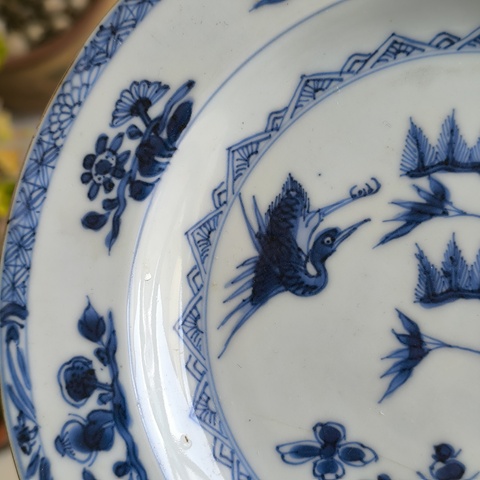 古玩陶瓷青花松鶴圖折沿盤拍賣,當前價格1600元