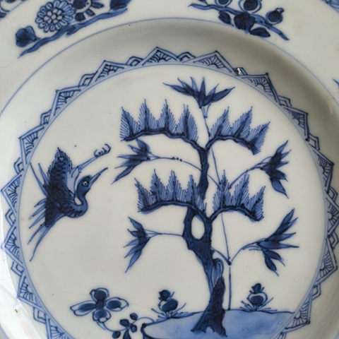 古玩陶瓷青花松鶴圖折沿盤拍賣,當前價格1600元