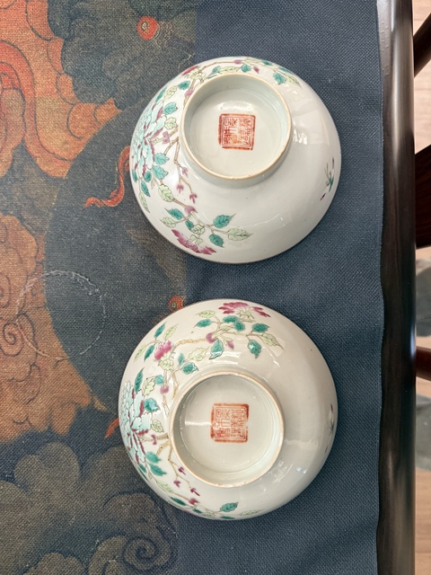 古玩陶瓷晚清一品富貴粉彩大碗一對拍賣，當前價格4000元