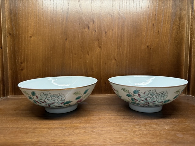 古玩陶瓷晚清一品富貴粉彩大碗一對拍賣，當前價格4000元