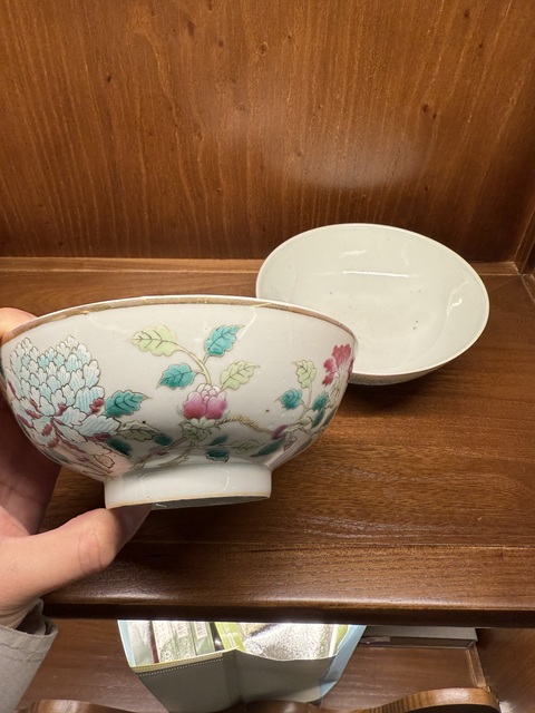 古玩陶瓷晚清一品富貴粉彩大碗一對拍賣，當前價格4000元