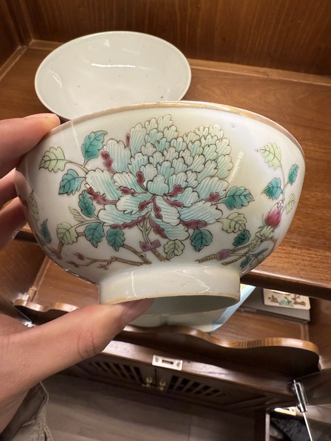 古玩陶瓷晚清一品富貴粉彩大碗一對拍賣，當前價格4000元