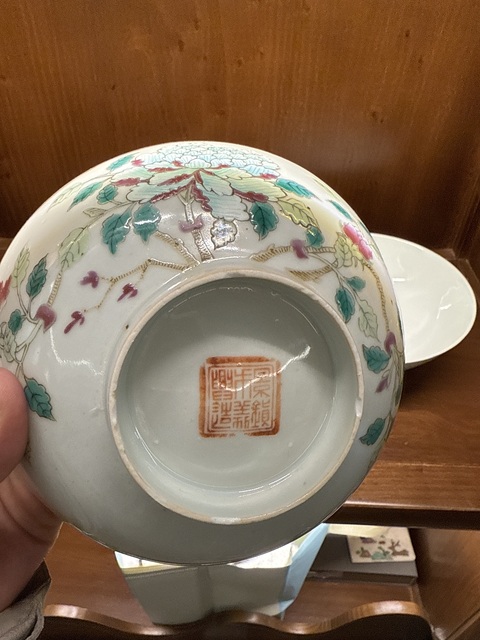 古玩陶瓷晚清一品富貴粉彩大碗一對拍賣，當前價格4000元