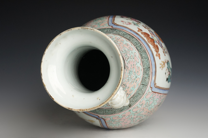 古玩陶瓷晚清·粉彩開窗福慶有余紋象耳瓶真品鑒賞圖