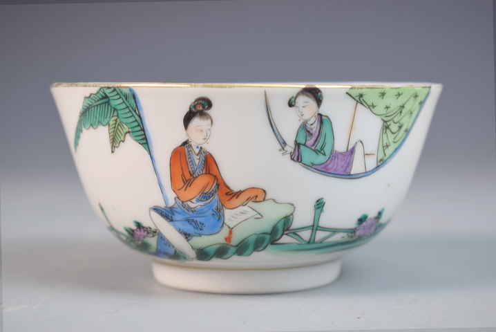 古玩陶瓷民國粉彩侍女詩文碗一組三只真品鑒賞圖