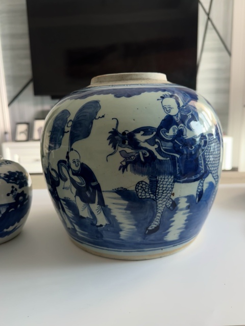 古玩陶瓷乾嘉時期青花麒麟送子圖罐拍賣,當前價格888元