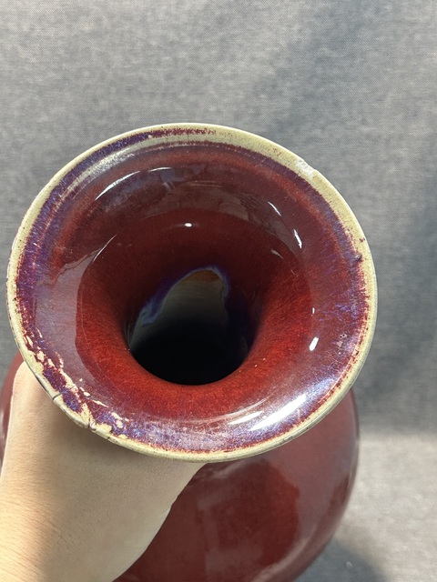 古玩陶瓷乾隆鈞紅窯變釉撇口長頸賞瓶拍賣,當前價格13888元
