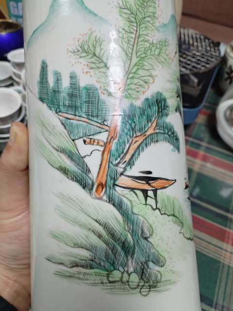 古玩陶瓷青綠山水彩山水紋帽筒拍賣，當(dāng)前價(jià)格1500元