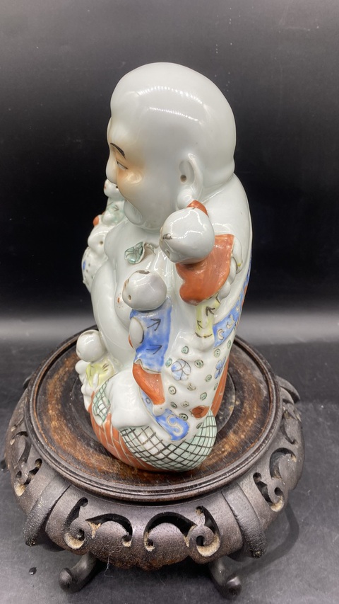 古玩陶瓷（保真卡）粉彩五子登科彌勒佛像拍賣，當前價格6388元