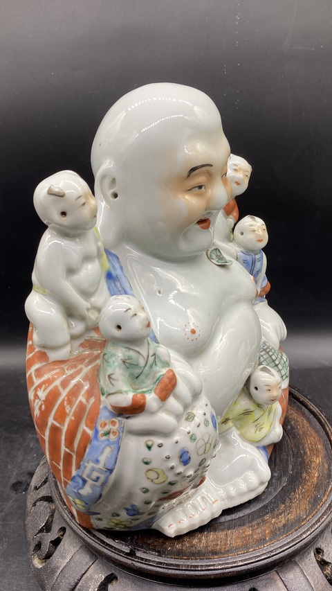 古玩陶瓷（保真卡）粉彩五子登科彌勒佛像拍賣，當前價格6388元
