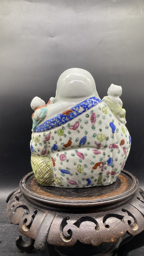 古玩陶瓷（保真卡）粉彩五子登科彌勒佛塑像拍賣，當前價格4500元