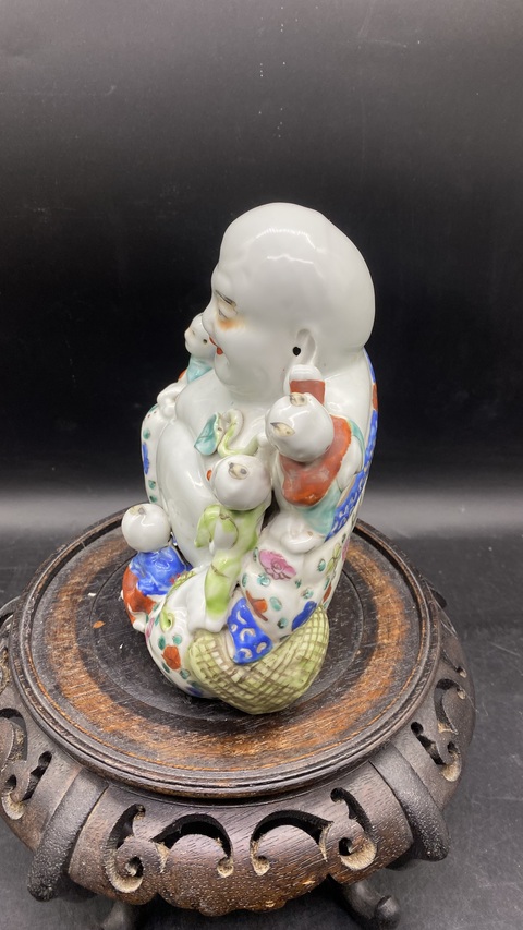 古玩陶瓷（保真卡）粉彩五子登科彌勒佛塑像拍賣，當前價格4500元
