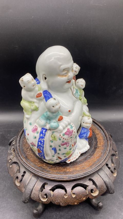 古玩陶瓷（保真卡）粉彩五子登科彌勒佛塑像拍賣，當前價格4500元