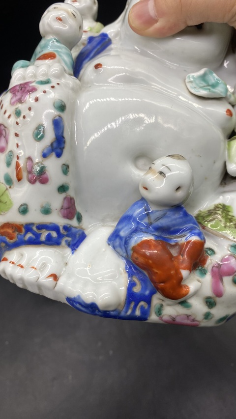 古玩陶瓷（保真卡）粉彩五子登科彌勒佛塑像拍賣，當前價格4500元