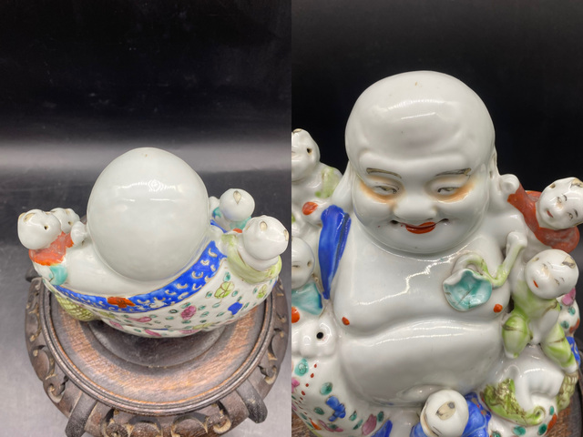 古玩陶瓷（保真卡）粉彩五子登科彌勒佛塑像拍賣，當前價格4500元