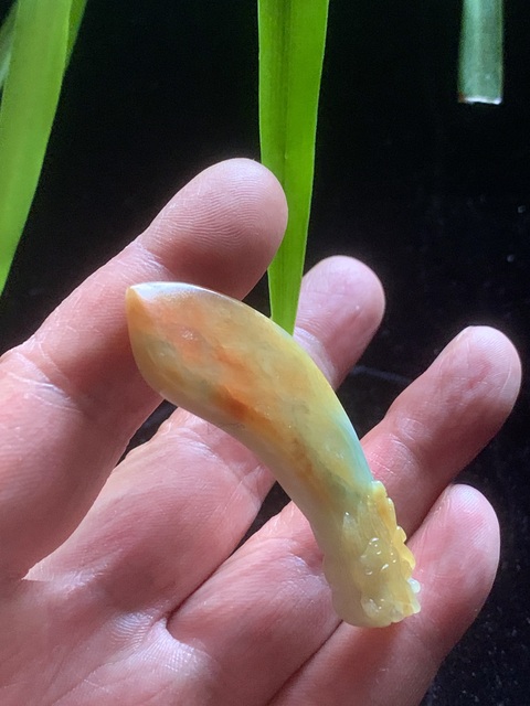 古玩玉器極美天然翡翠雕“龍首刀”拍賣,當前價格3200元