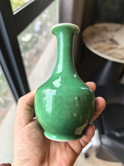 古玩陶瓷清中魚(yú)籽綠釉玉堂春瓶拍賣(mài)，當(dāng)前價(jià)格6888元