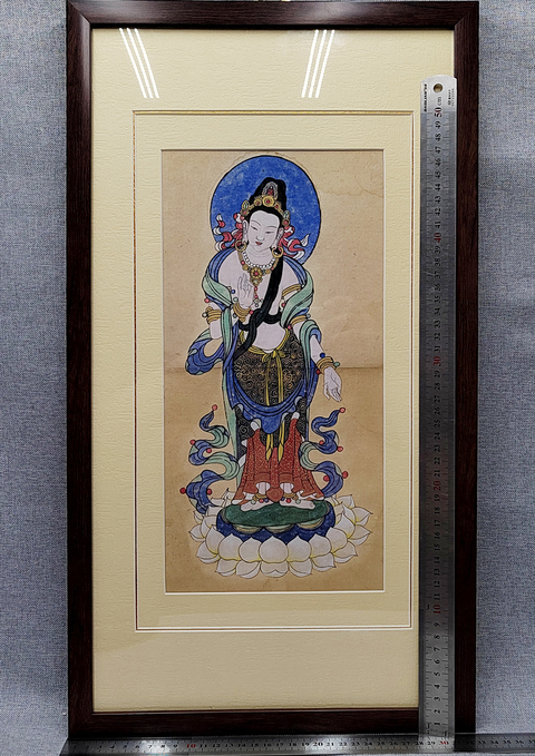 古玩陶瓷敦煌壁畫風格的手繪工筆菩薩像拍賣，當前價格600元