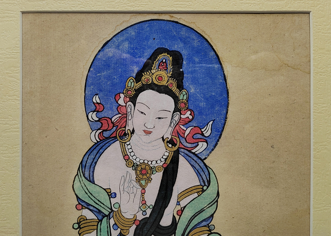 古玩陶瓷敦煌壁畫風格的手繪工筆菩薩像拍賣，當前價格600元