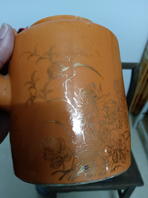 古玩陶瓷**紅釉描金花鳥紋提梁壺拍賣，當(dāng)前價格888元