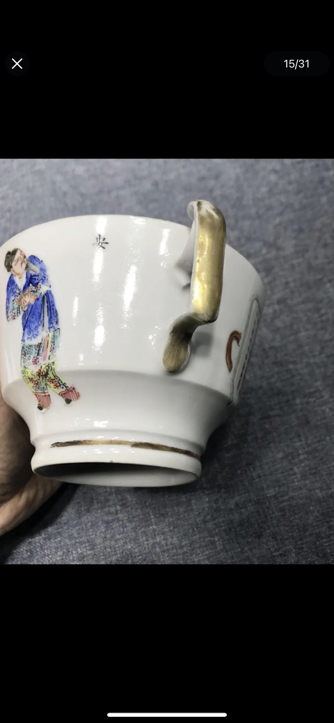 古玩陶瓷粉彩無雙譜人物杯真品鑒賞圖