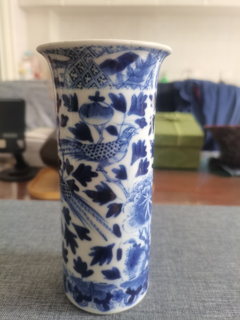 古玩陶瓷晚清青花花鳥紋桶瓶拍賣,當前價格2500元