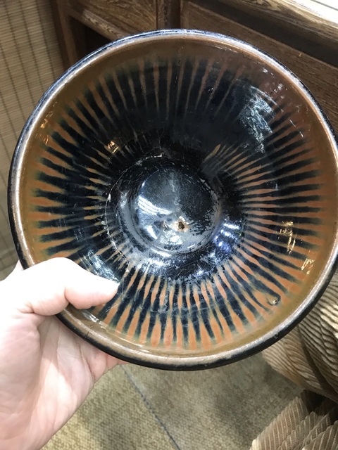 古玩陶瓷磁州窯黑釉鐵銹斑線條碗拍賣,當前價格1600元