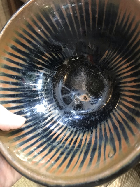 古玩陶瓷磁州窯黑釉鐵銹斑線條碗拍賣,當前價格1600元