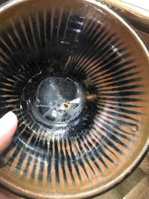 古玩陶瓷磁州窯黑釉鐵銹斑線條碗拍賣,當前價格1600元