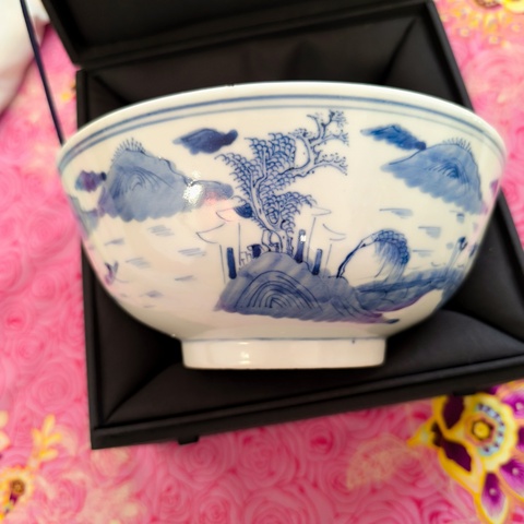 古玩陶瓷青花山水紋碗拍賣，當前價格2600元