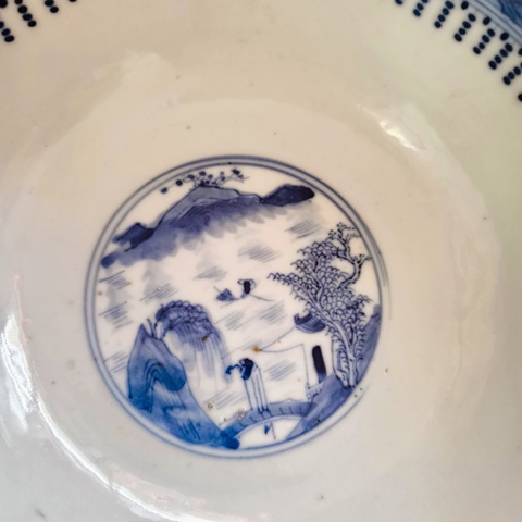 古玩陶瓷青花山水紋碗拍賣，當前價格2600元