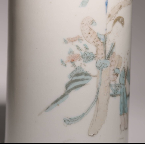 古玩陶瓷三娘教子圖粉彩筆筒拍賣,當前價格1600元