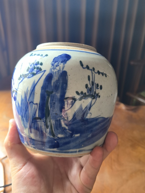 古玩陶瓷清中期人物紋青花罐拍賣,當前價格1199元