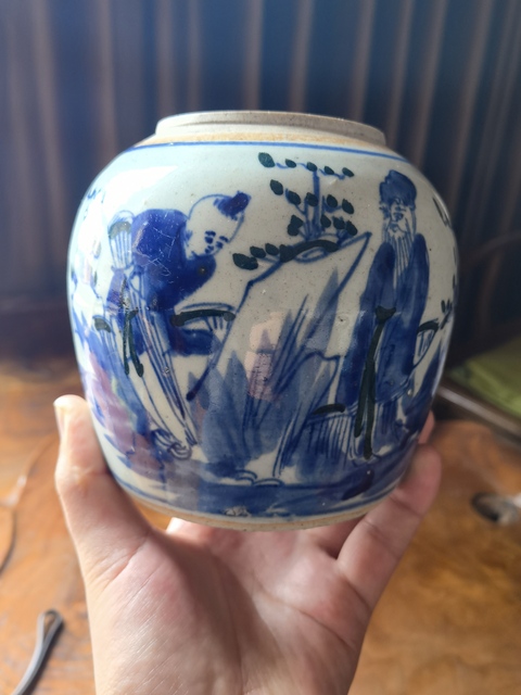 古玩陶瓷清中期人物紋青花罐拍賣,當前價格1199元