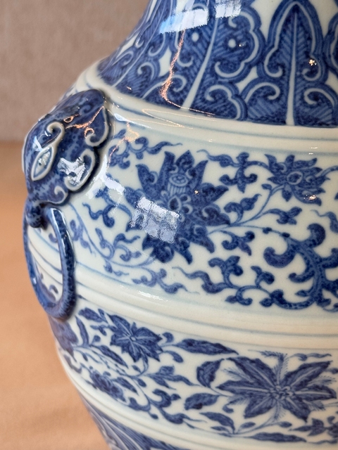 古玩陶瓷［2025精品道光立件官窯］青花纏枝蓮紋鋪首尊拍賣，當前價格1188888元