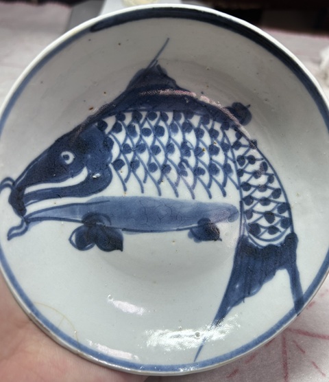 古玩陶瓷清早期魚紋青花盤拍賣，當前價格600元