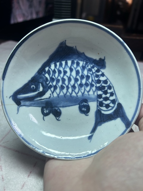 古玩陶瓷清早期青花魚紋盤拍賣，當前價格600元