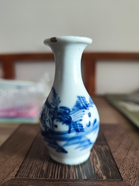 古玩陶瓷清晚期青花山水人物紋玉壺春瓶拍賣，當前價格488元