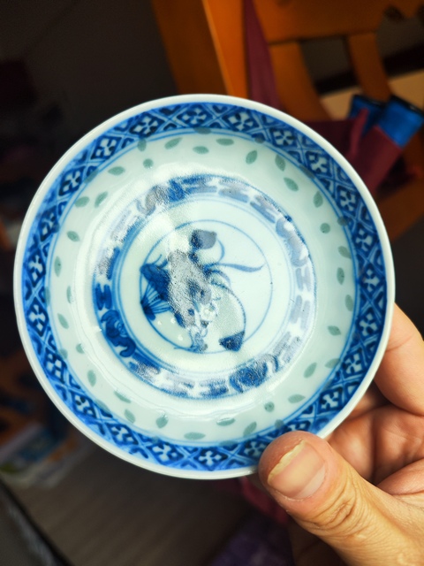 古玩陶瓷清末民初青花花卉紋玲瓏瓷盤拍賣，當前價格430元