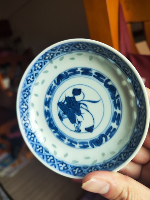 古玩陶瓷清末民初青花花卉紋玲瓏瓷盤拍賣，當前價格430元