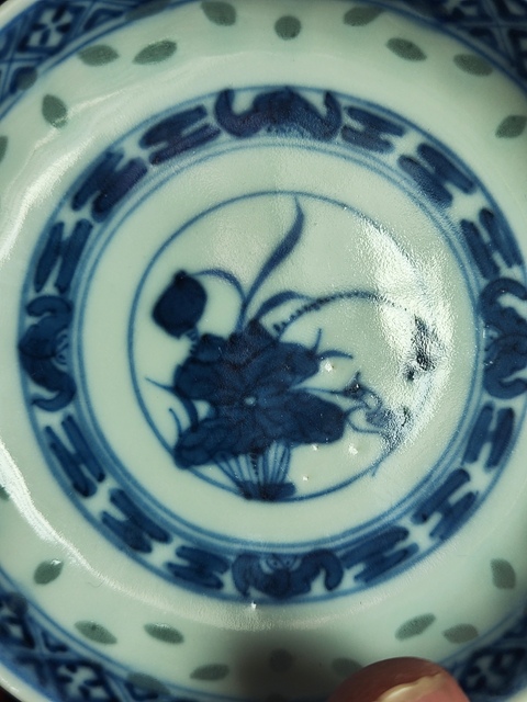 古玩陶瓷清末民初青花花卉紋玲瓏瓷盤拍賣，當前價格430元