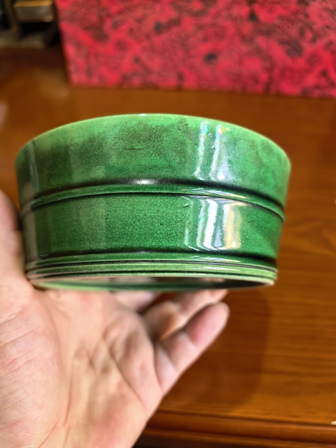 古玩陶瓷瓜皮綠釉仿木桶水洗拍賣,當前價格2999元