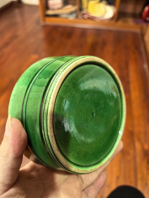 古玩陶瓷瓜皮綠釉仿木桶水洗拍賣,當前價格2999元