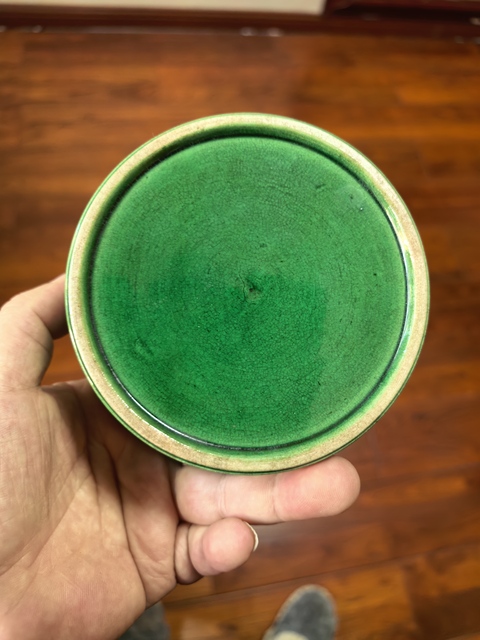 古玩陶瓷瓜皮綠釉仿木桶水洗拍賣,當前價格2999元