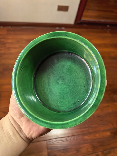 古玩陶瓷瓜皮綠釉仿木桶水洗拍賣,當前價格2999元