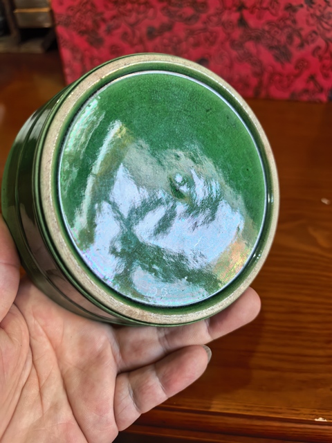 古玩陶瓷瓜皮綠釉仿木桶水洗拍賣,當前價格2999元