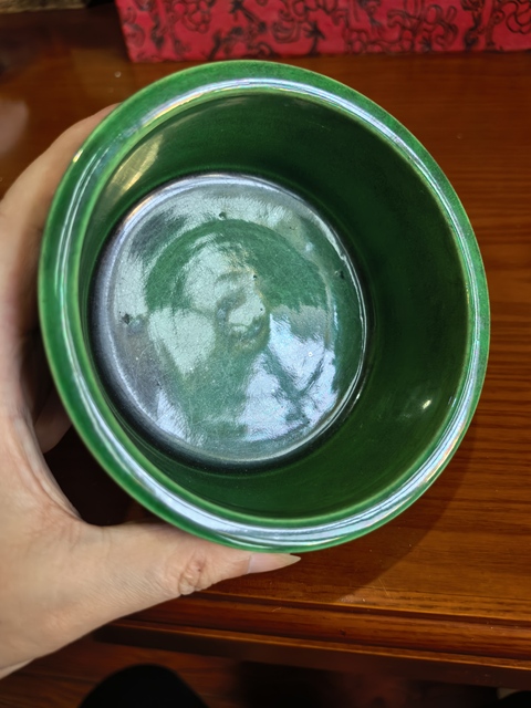 古玩陶瓷瓜皮綠釉仿木桶水洗拍賣,當前價格2999元